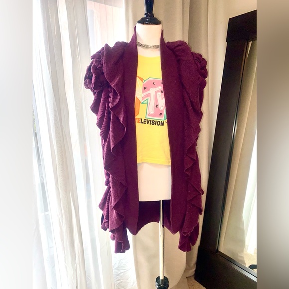 ✨🍇 Timeless Boho Elegance: Vintage Plum Sparkle Cardigan 🍇✨ - Picture 1 of 11